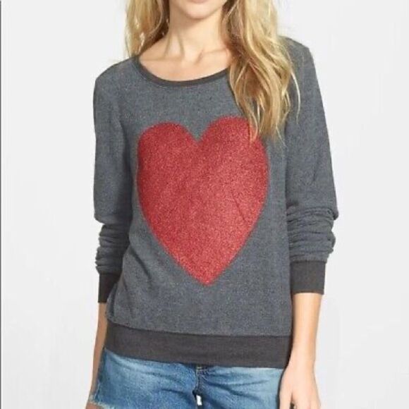 Wildfox Sparkle Heart Jumper Sweatshirt Gray Sz Small - Picture 1 of 8